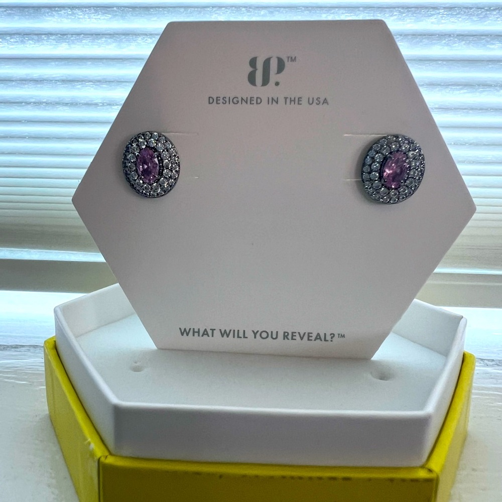 NWT BP Rose Quartz Cubic Zirconia & Hematite Stud Earrings